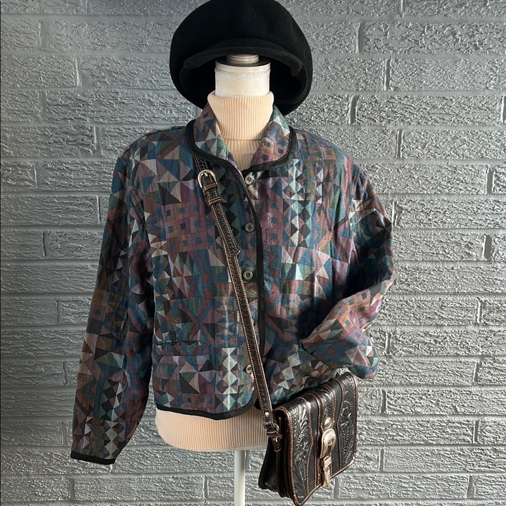 L.L. Bean vintage woven Aztec patterned cropped jacket